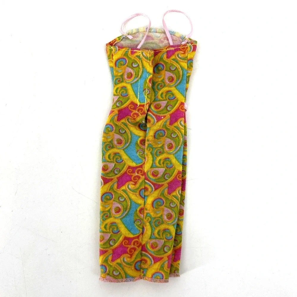 Genuine‎ Mattel Barbie 1970s Style Paisley Print Yellow Pink Teal Blue Dress
